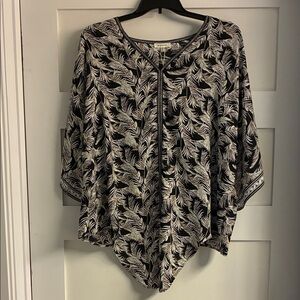 Max Studio Black and White Feather Print Blouse